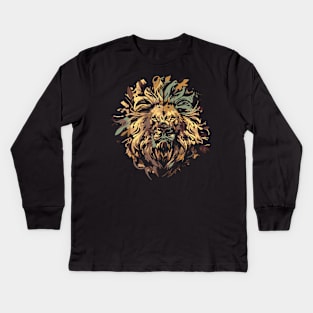 Lion face with dark design for lion lovers Kids Long Sleeve T-Shirt